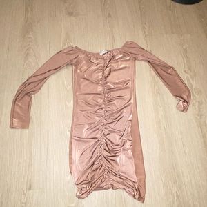 Missguided Rose Gold Bardot Style Mini Dress, US size 4